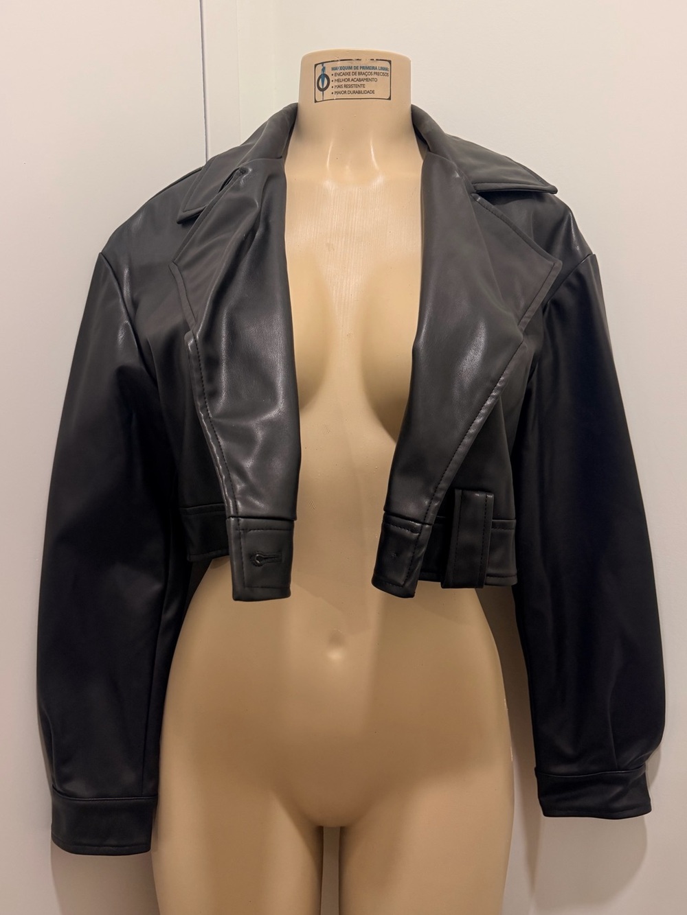 Women’s Fashion Nova Classic Black Cropped Faux Leather Jacket Size XS